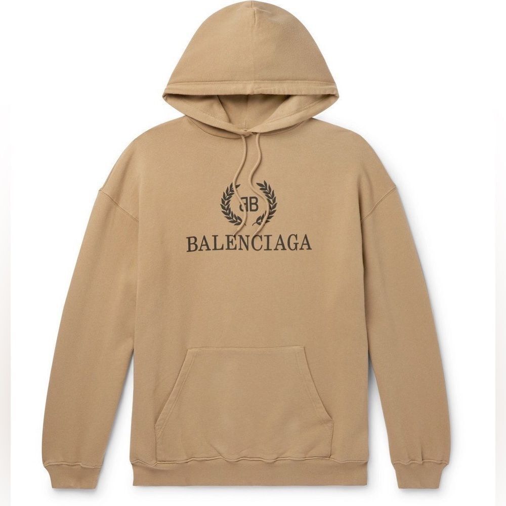 Balenciaga - Oversized Logo-Print Loopback Cotton-Jersey Hoodie - Beige Small